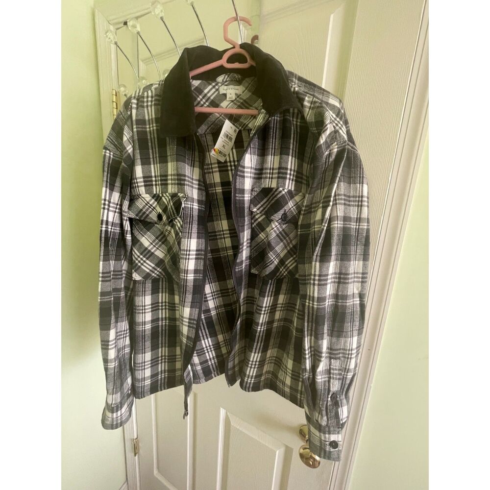 Sun + Stone Box Flannel Shirt - Black White XL Button Down Shirt Collared Shirt